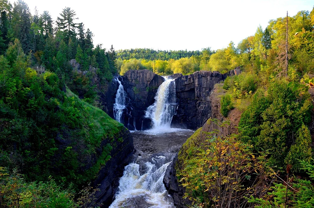 View of waterfalls at Grand Portage State park while hiking on Minnesota's North Shore