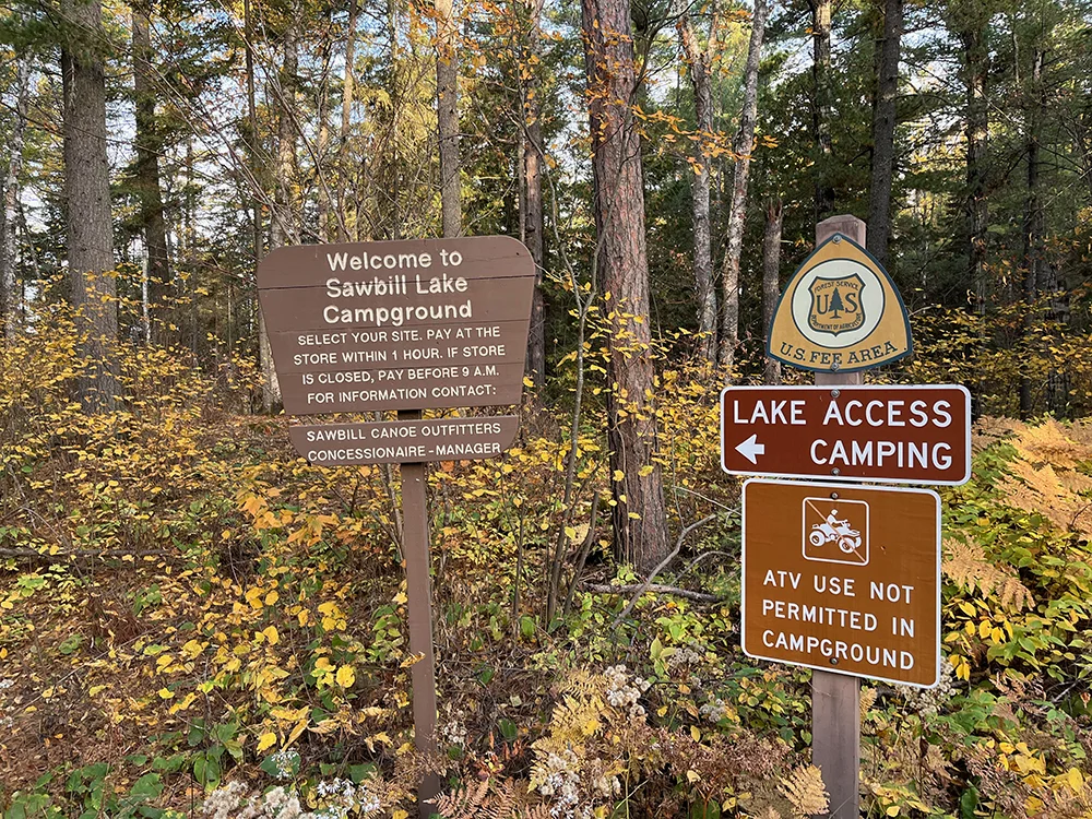 Signage at Sawbill Lake Campground at the entrance to the Boundary Waters Canoe Area Wilderness (BWCA)